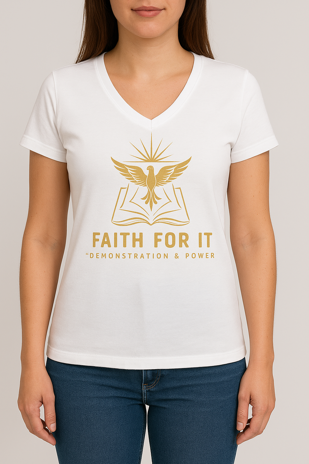 white short sleeve V-neck T-shirts